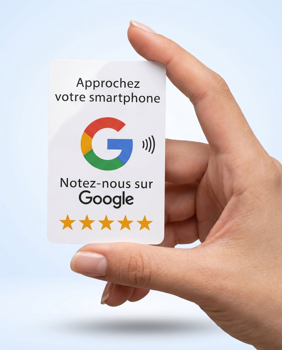 Saphek NFC Google review card held in hand