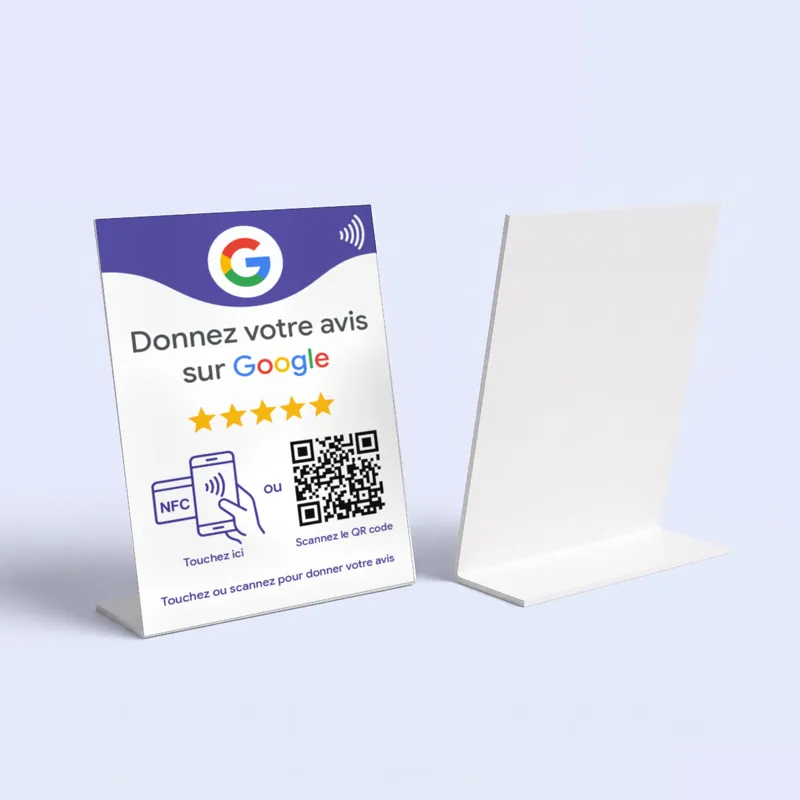 Chevalet NFC avec QR code avis Google Saphek, présentoir de comptoir en PVC (Français)